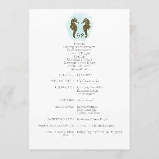 Waterverf Seahorse Wedding Programma (Voorkant)