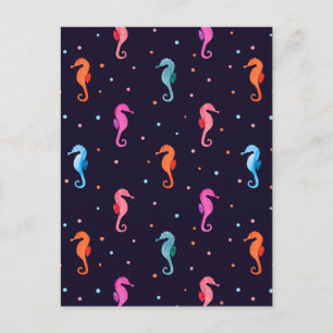 Waterverf Seapaarden op Navy Blue Pattern Briefkaart