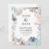 Waterverf Seashell Beach Bruiloft Save The Date Briefkaart (Voorkant / Achterkant)