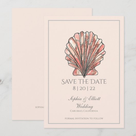 Waterverf Seashell Beach Wedding Save The Date (Voorkant / Achterkant)