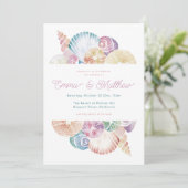 Waterverf Seashell bruiloft Details Terug, QR & Kaart (Staand voorkant)