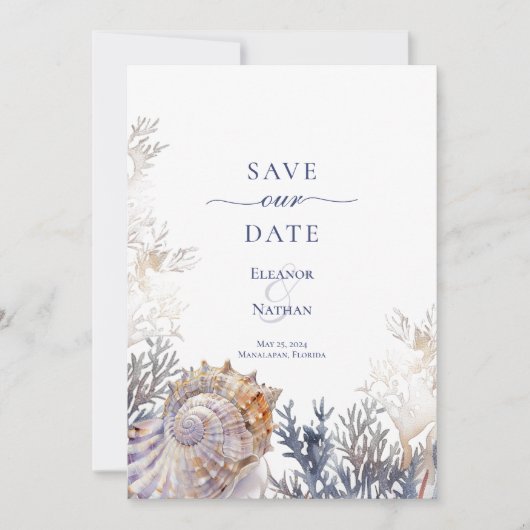 Waterverf Seashell Corals Bruiloft Save the Date (Voorkant)