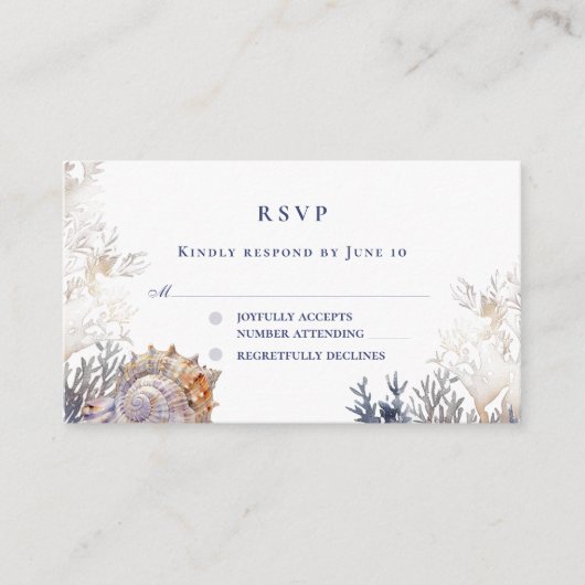 Waterverf Seashell Corals Zomerbruiloft RSVP Informatiekaartje (Voorkant)