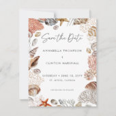 Waterverf Seashell Neutral Beach Wedding Save The Date (Voorkant)