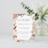 Waterverf Seashell Neutral Beach Wedding Save The Date (Staand voorkant)