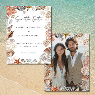 Waterverf Seashell Neutral Beach Wedding Save The Date