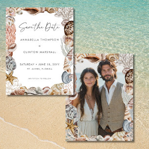 Waterverf Seashell Neutral Beach Wedding Save The Date