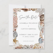 Waterverf Seashell Neutral Beach Wedding Save The Date (Voorkant)