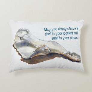 Waterverf Seashell, Strand-thema, blauw en bruin Accent Kussen