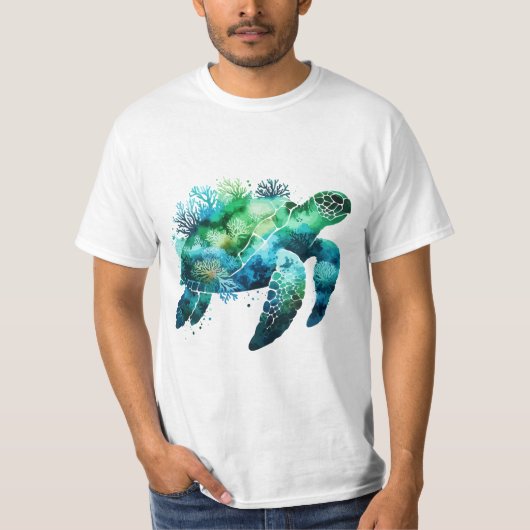 Waterverf Seashell Turtle T-shirt (Voorkant)
