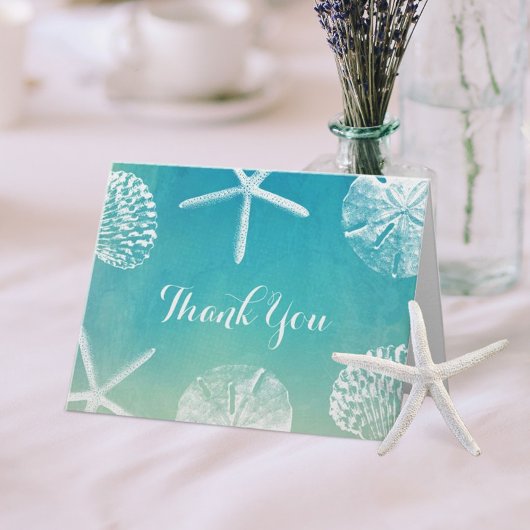 Waterverf Seashells Beach WeddingDankuwel Bedankkaart