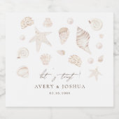 Waterverf Seashells en Parels Kustbruiloft Sparkling Wijnetiket (Enkel label)