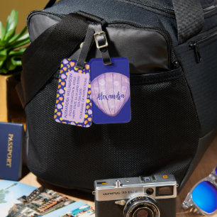 Waterverf Seashells Monogram Bagagelabel (Violet)