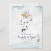 Waterverf Seashells, Zee sparen de Datum Save The Date (Voorkant)