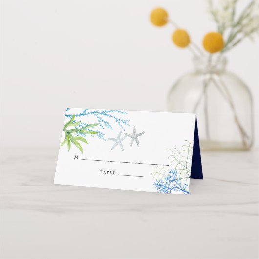 Waterverf Seaweed Beach Thed Wedding Place Card (Voorkant)