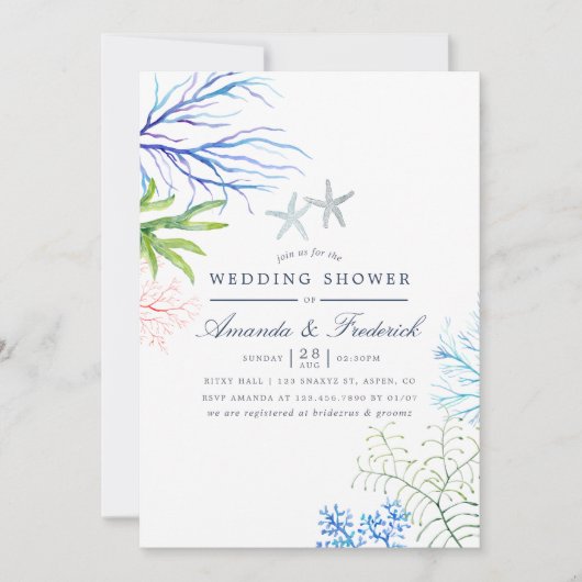 Waterverf Seaweed Beach Thleding Wedding Shower Kaart (Voorkant)