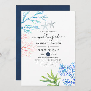 Waterverf Seaweed Beach Threadding Invitation Kaart