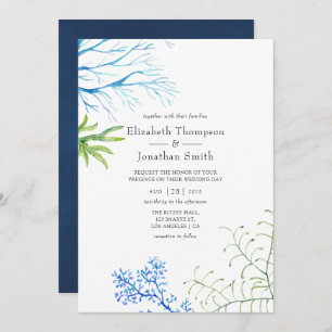 Waterverf Seaweed Beach Threadding Invitation Kaart