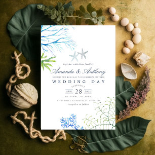Waterverf Seaweed Beach Threadding Invitation Kaart