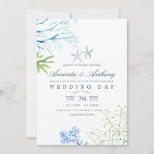 Waterverf Seaweed Beach Threadding Invitation Kaart (Voorkant)