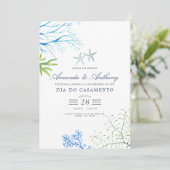 Waterverf Seaweed Beach Threadding Invitation Kaart (Staand voorkant)