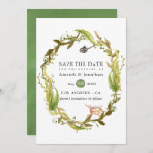 Waterverf Seaweed Beach Threadding Save The Date (Voorkant / Achterkant)