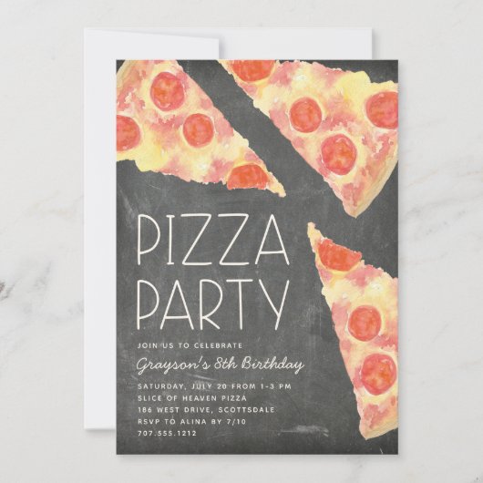 Waterverf Segment | Kinder Pizza Partij Birthday Kaart (Voorkant)