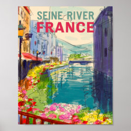 Waterverf Seine River France Travel Poster