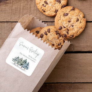 Waterverf Seizoen Groeten Pine Trees Custom Vierkante Sticker