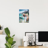 Waterverf Serene kustlandschap Wildflower Poster (Thuiskantoor)
