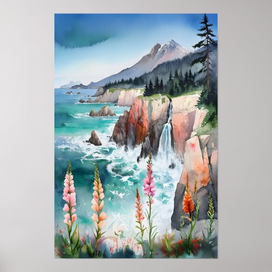 Waterverf Serene kustlandschap Wildflower Poster (Voorkant)