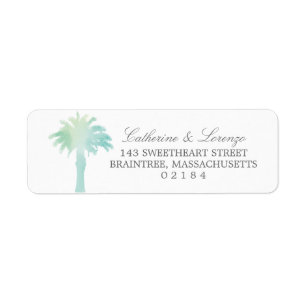 Waterverf Serene Palm Tree Retouradres Etiket