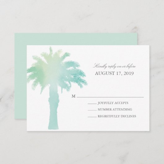 Waterverf Serene Palm Tree | Weddenschap RSVP (Voorkant / Achterkant)