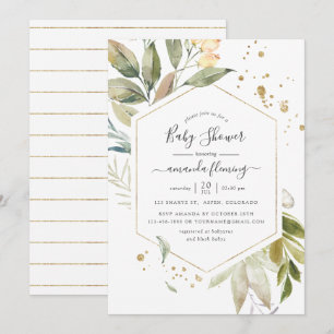 Waterverf Serenity Greenery Geometric Baby shower Kaart