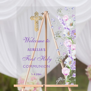 Waterverf Sering Bloemen Eerste Communie Welkom Acryl Bord