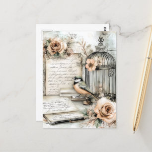 Waterverf Shabby Chic Bird & Cage Briefkaart