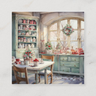 Waterverf Shabby Chic Christmas Kitchen Vierkante Visitekaartje