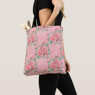 Waterverf Shabby Chic Roze Rozen en Stippen Draagtas