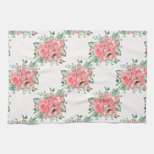 Waterverf Shabby Chic Roze Rozen en Stippen Theedoek
