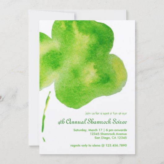 Waterverf Shamrock Party Invitation Kaart (Voorkant)