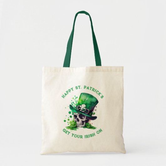 Waterverf shamrock skull-afbeelding tote bag (Voorkant)