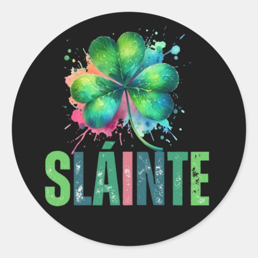 Waterverf Shamrock - Sláinte - St Patrick Day Ronde Sticker (Voorkant)