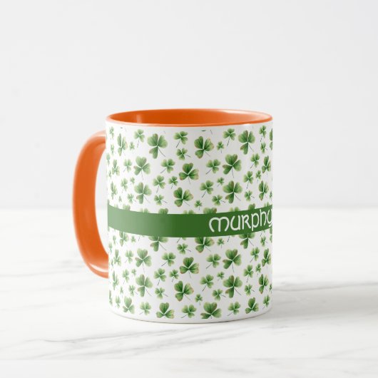 Waterverf Shamrock St. Patrick's Day Achternaam Mok (Voorkant links)