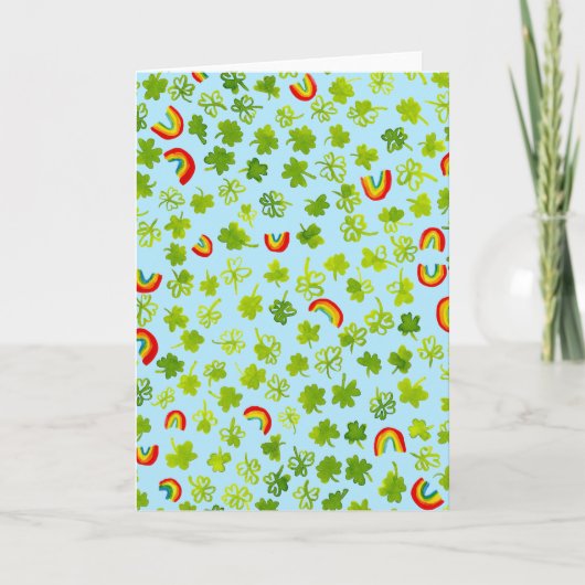 Waterverf Shamrocks & Rainbows Irish St Patty's Kaart (Voorkant)