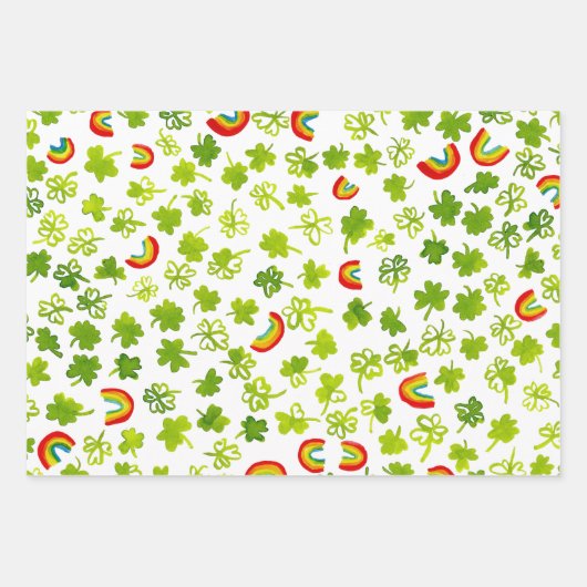 Waterverf Shamrocks & Rainbows St Patricks Day Inpakpapier Vel (Voorkant 3)