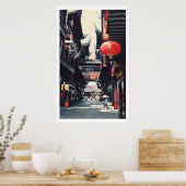 waterverf "Shanghai Market" China Poster (Keuken)