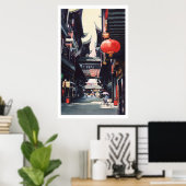 waterverf "Shanghai Market" China Poster (Thuiskantoor)