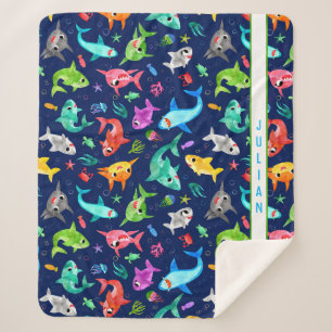 Waterverf Shark Family Schattig Aangepast Sherpa Deken