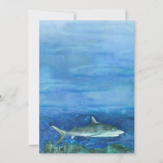 Waterverf Shark Invitation Kaart (Voorkant)