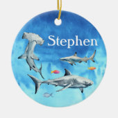 Waterverf Sharks Hammerhead Great White Reef Keramisch Ornament (Voorkant)